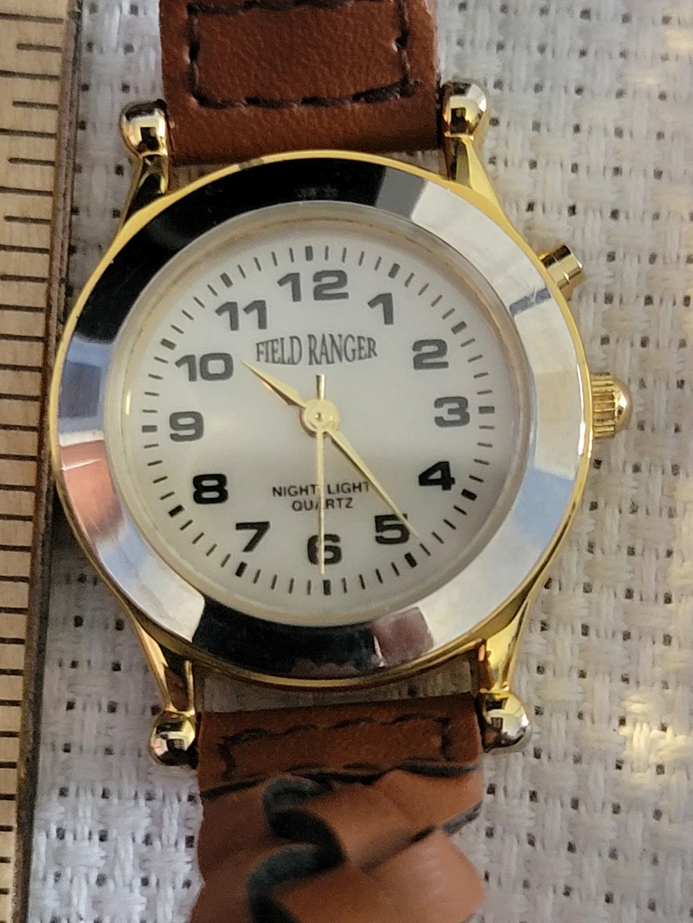 Indiglo Gold Tone Watch with Brown Leather Strap